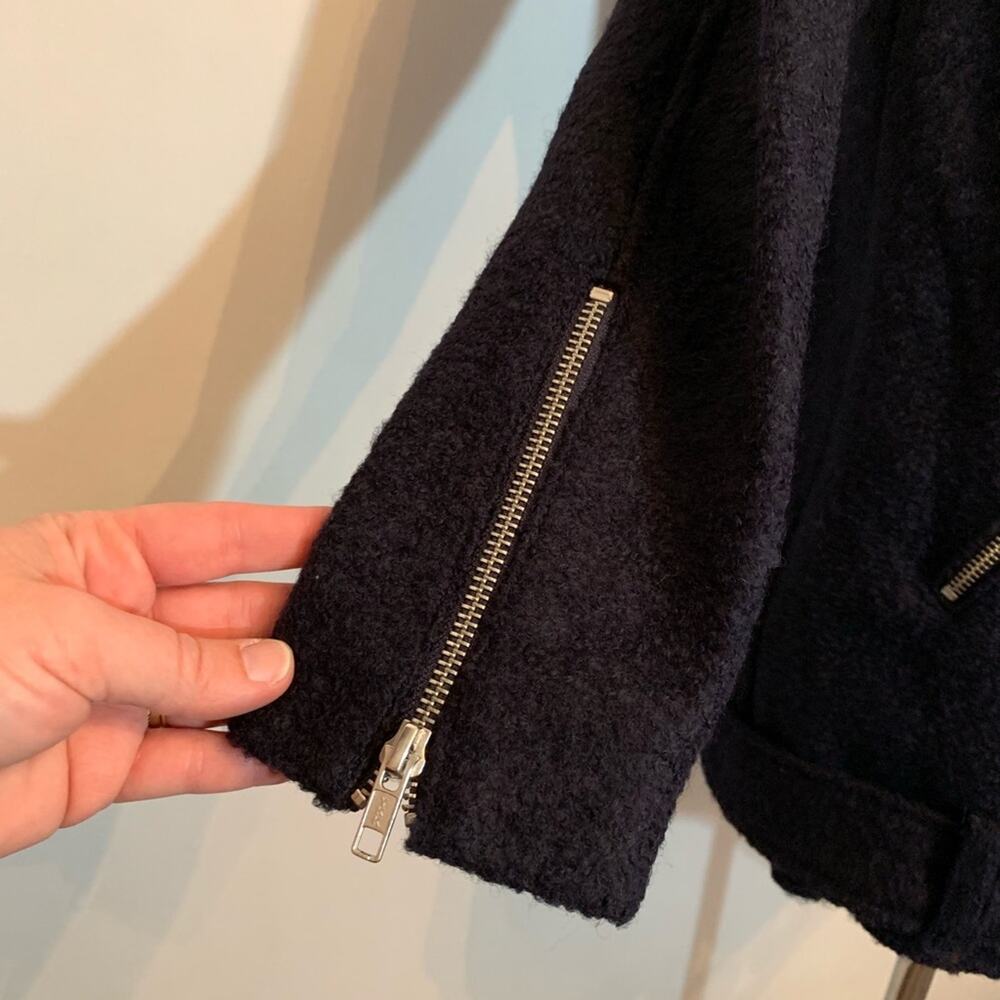 The Kooples navy blue wool blend moto biker coat size 34 or Extra Small XS - Picture 8 of 16